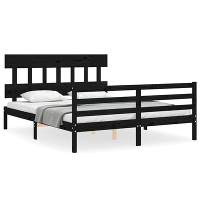 Bed Frame with Headboard  Black 153x203 cm Queen Solid Wood