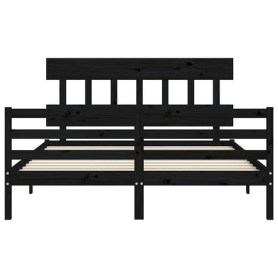 Bed Frame with Headboard  Black 153x203 cm Queen Solid Wood