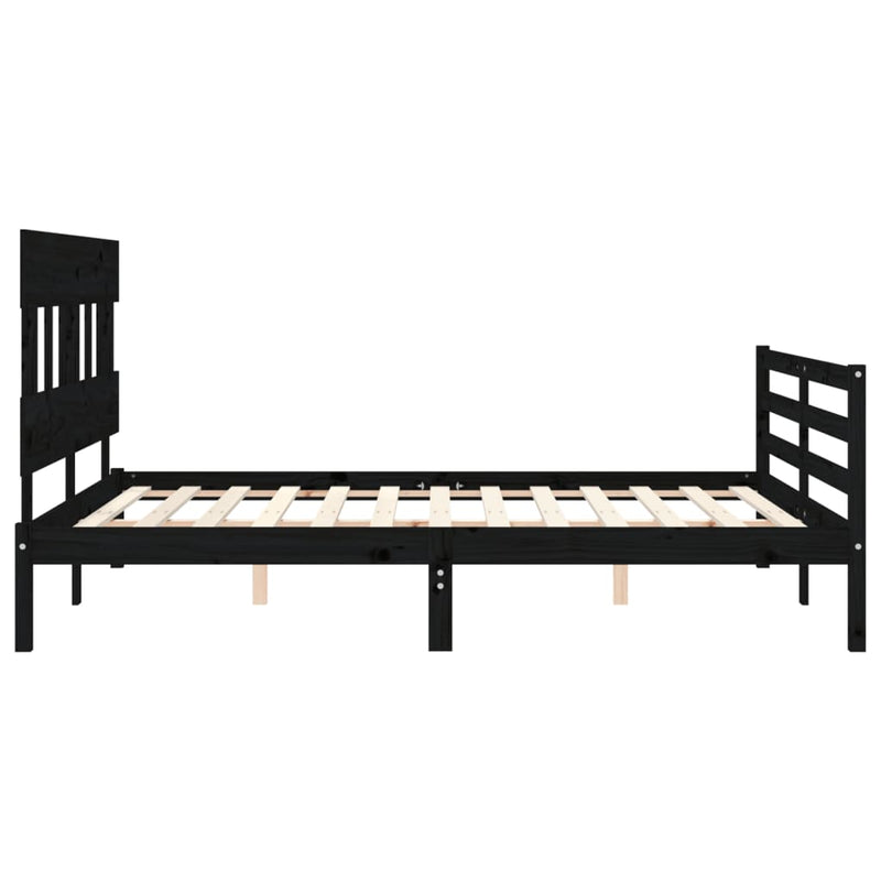 Bed Frame with Headboard  Black 153x203 cm Queen Solid Wood