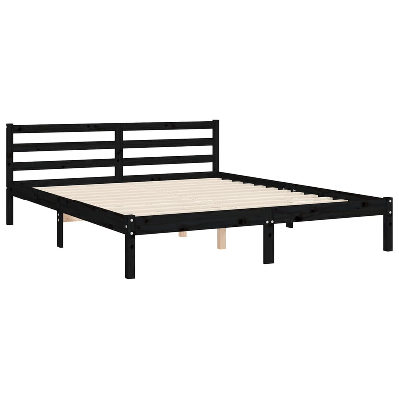 Bed Frame with Headboard  Black 153x203 cm Queen Solid Wood