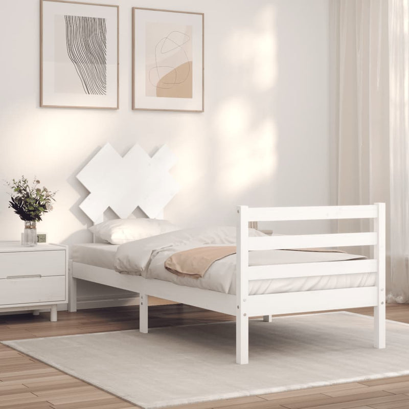 Bed Frame without Mattress White 90x190 cm Solid Wood