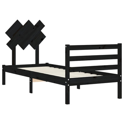 Bed Frame with Headboard Black 92x187 cm Single Size Solid Wood