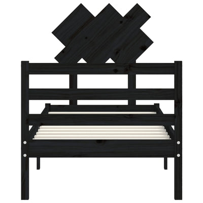 Bed Frame with Headboard Black 92x187 cm Single Size Solid Wood