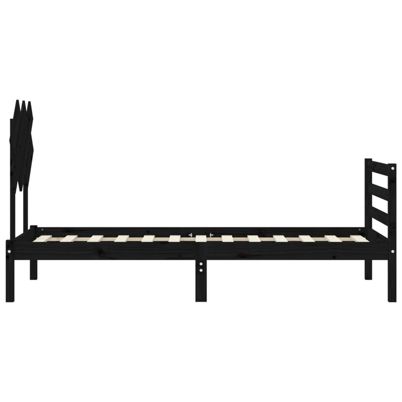 Bed Frame with Headboard Black 92x187 cm Single Size Solid Wood