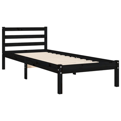 Bed Frame with Headboard Black 92x187 cm Single Size Solid Wood