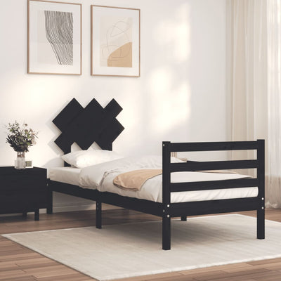 Bed Frame with Headboard Black 92x187 cm Single Size Solid Wood