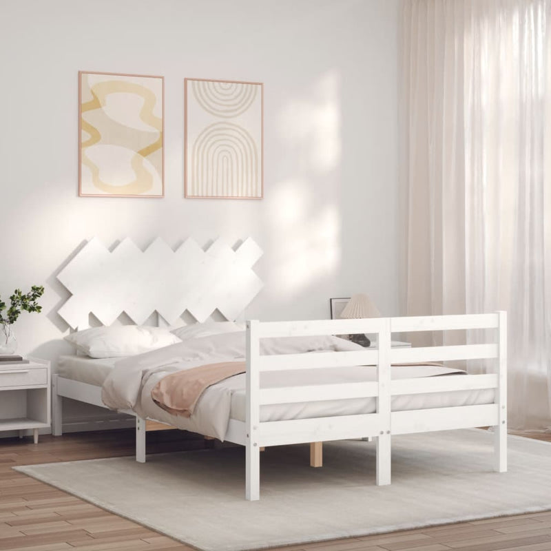 Bed Frame without Mattress White 135x190 cm Solid Wood