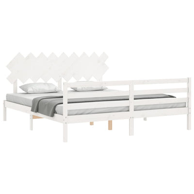 Bed Frame without Mattress White 183x203 cm King Solid Wood