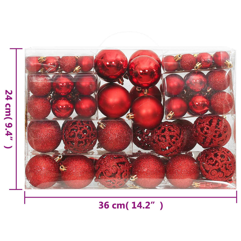 111 Piece Christmas Bauble Set Red Polystyrene