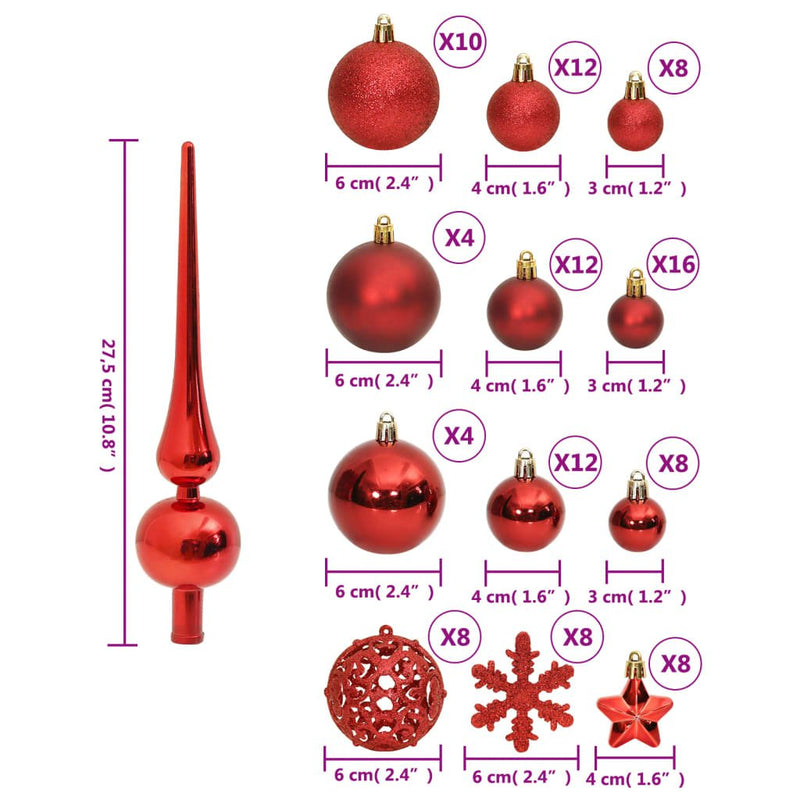 111 Piece Christmas Bauble Set Red Polystyrene