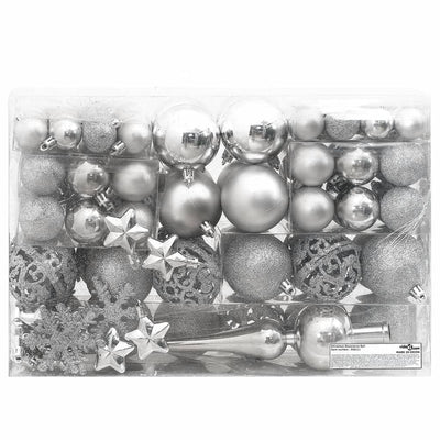 111 Piece Christmas Bauble Set Silver Polystyrene