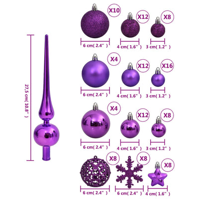 111 Piece Christmas Bauble Set Purple Polystyrene