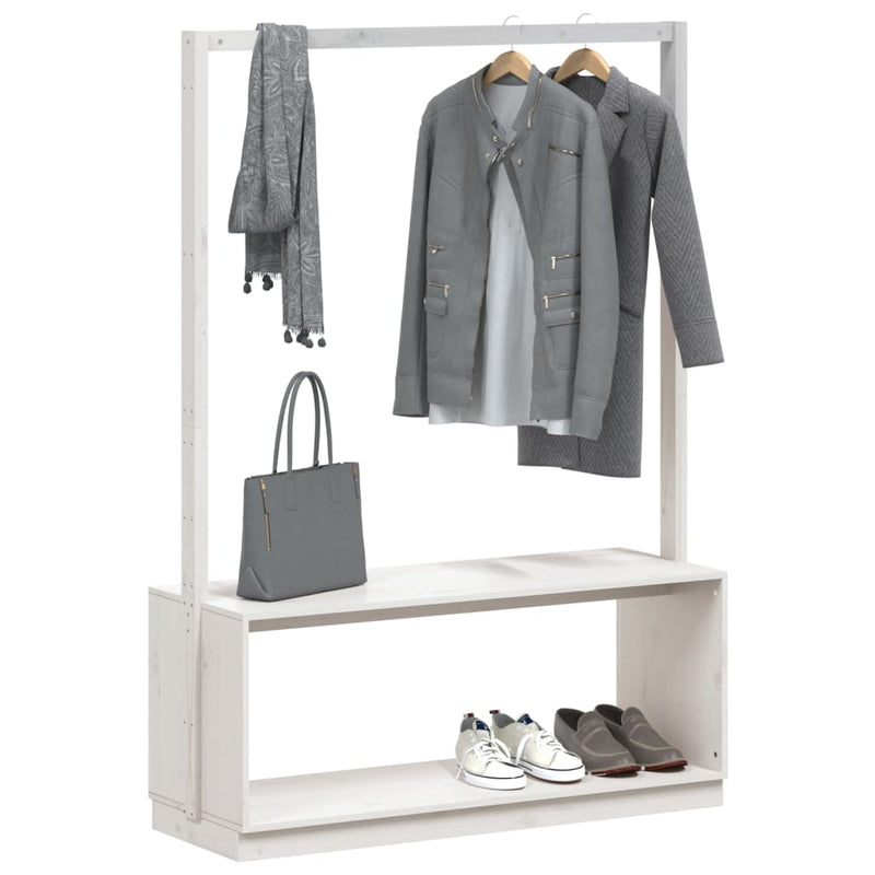 Clothes Rack with Shoe Storage White 113x40x157.5 cm Solid Wood Pine