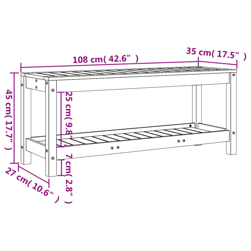 Garden Bench Black 108x35x45 cm Solid Wood Pine