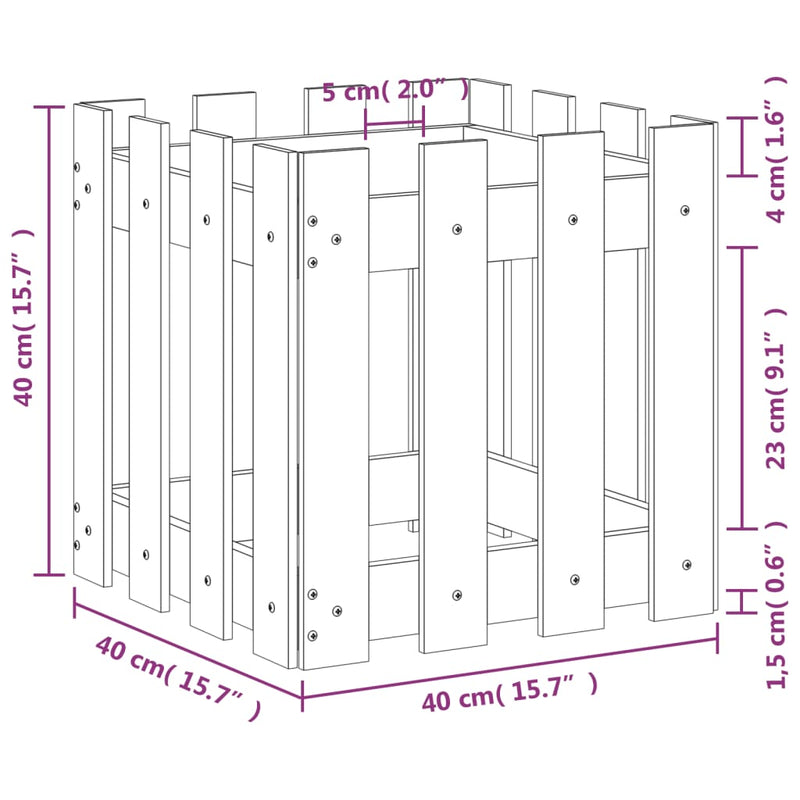 Garden Planter with Fence Design 40x40x40 cm Solid Wood Pine