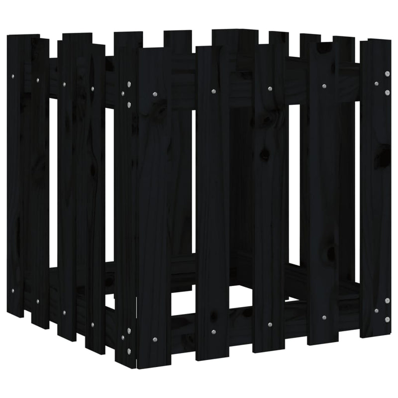 Garden Planter with Fence Design Black 50x50x50 cm Solid Wood Pine