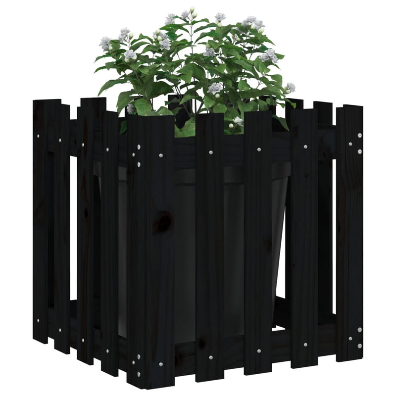 Garden Planter with Fence Design Black 50x50x50 cm Solid Wood Pine