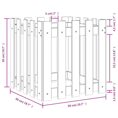 Garden Planter with Fence Design Black 50x50x50 cm Solid Wood Pine