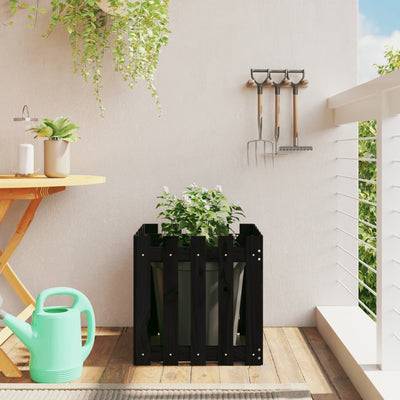 Garden Planter with Fence Design Black 50x50x50 cm Solid Wood Pine