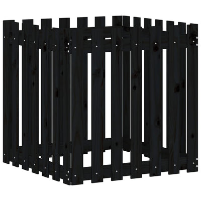 Garden Planter with Fence Design Black 70x70x70 cm Solid Wood Pine