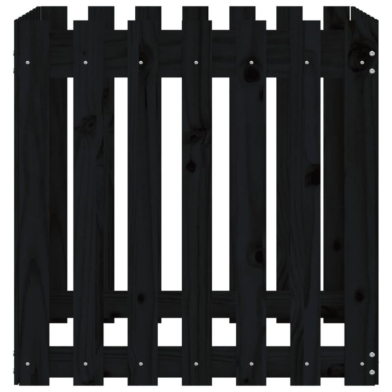 Garden Planter with Fence Design Black 70x70x70 cm Solid Wood Pine