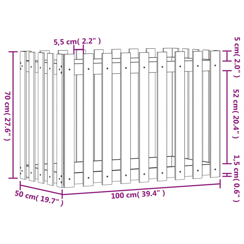 Garden Raised Bed with Fence Design 100x50x70 cm Solid Wood Pine