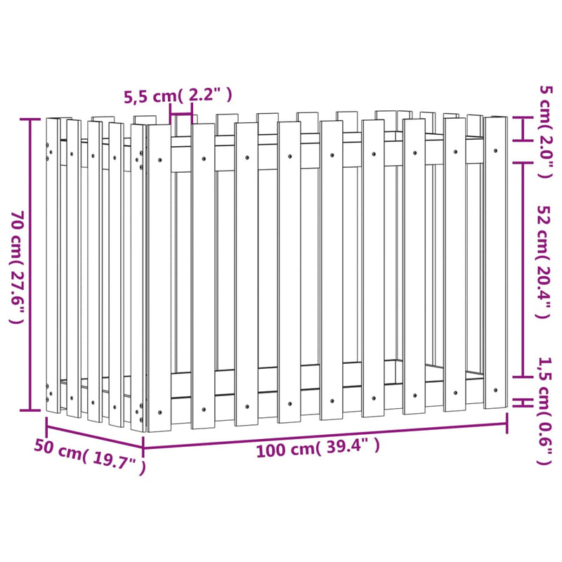 Garden Raised Bed with Fence Design 100x50x70 cm Solid Wood Douglas