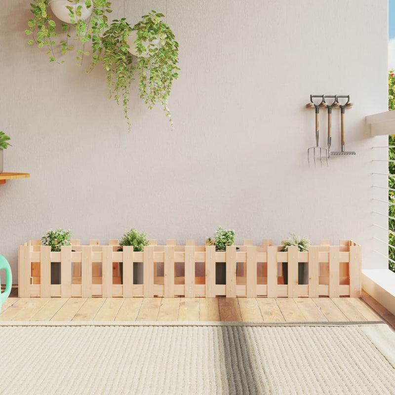 Garden Raised Bed with Fence Design 200x30x30 cm Solid Wood Pine