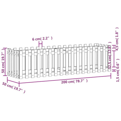 Garden Raised Bed with Fence Design 200x50x50 cm Solid Wood Pine