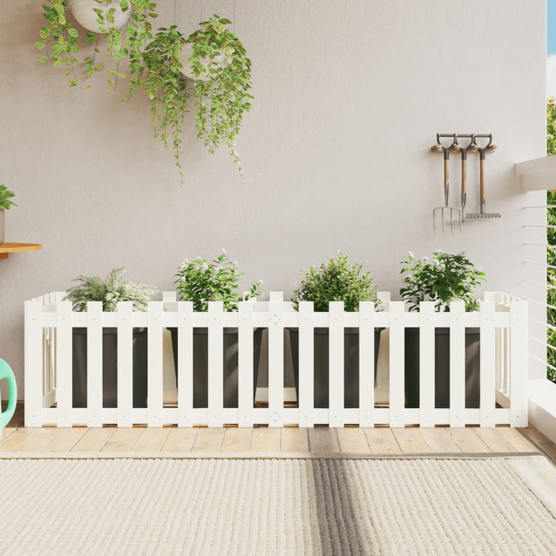 Garden Raised Bed with Fence Design White 200x50x50 cm Solid Wood Pine