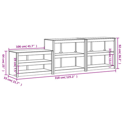 Outdoor Kitchen Cabinets 3 pcs White Solid Wood Pine