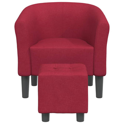 Tub Chair with Footstool Wine Red Fabric