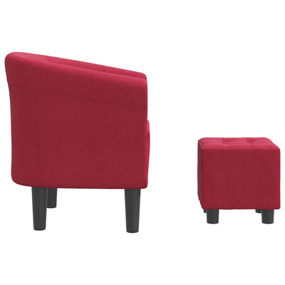 Tub Chair with Footstool Wine Red Fabric