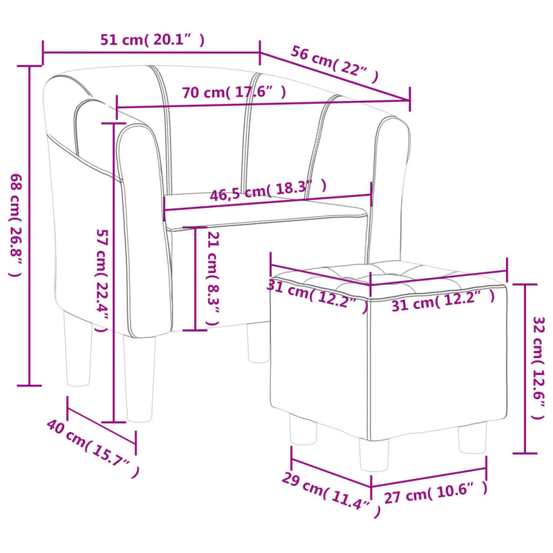 Tub Chair with Footstool Purple Fabric