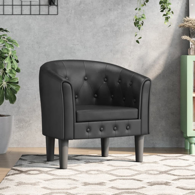 Tub Chair Black Faux Leather