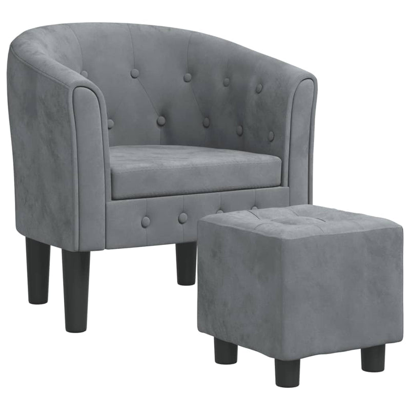 Tub Chair with Footstool Dark Grey Velvet