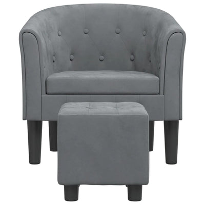 Tub Chair with Footstool Dark Grey Velvet