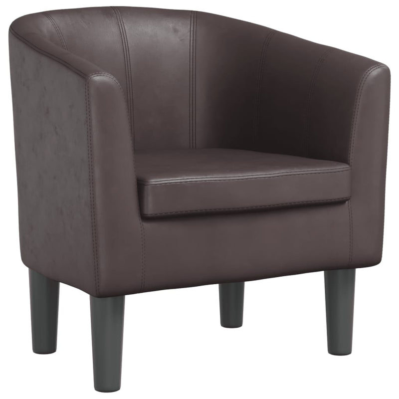 Tub Chair Brown Faux Leather