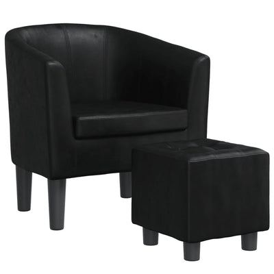 Tub Chair with Footstool Black Faux Leather