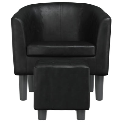 Tub Chair with Footstool Black Faux Leather