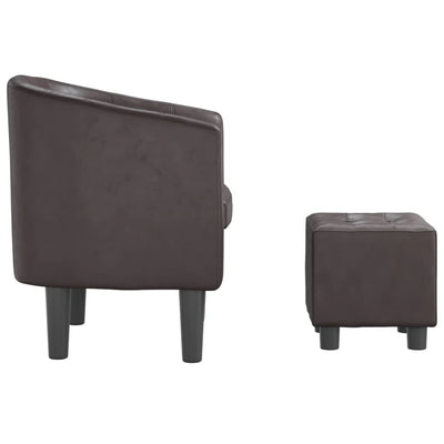 Tub Chair with Footstool Brown Faux Leather