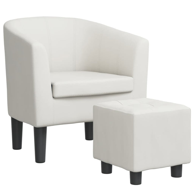 Tub Chair with Footstool White Faux Leather
