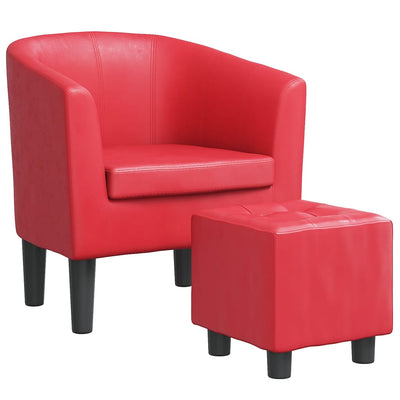 Tub Chair with Footstool Red Faux Leather