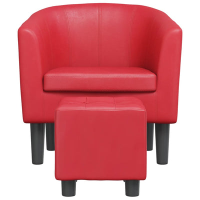 Tub Chair with Footstool Red Faux Leather