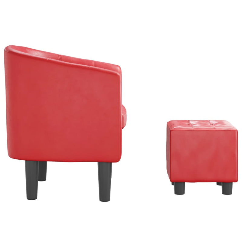 Tub Chair with Footstool Red Faux Leather