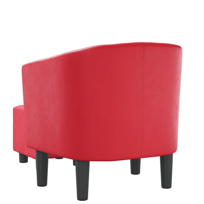 Tub Chair with Footstool Red Faux Leather