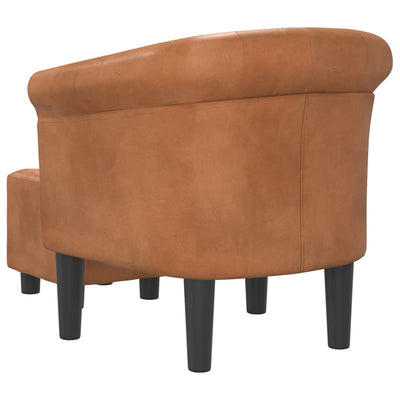 Tub Chair with Footstool Brown Faux Leather