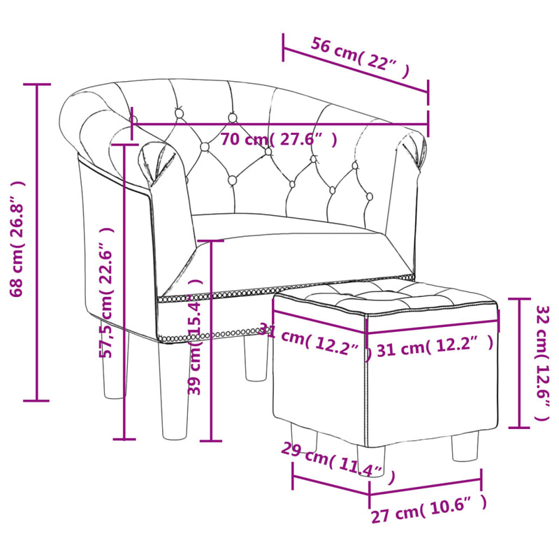 Tub Chair with Footstool Brown Faux Leather