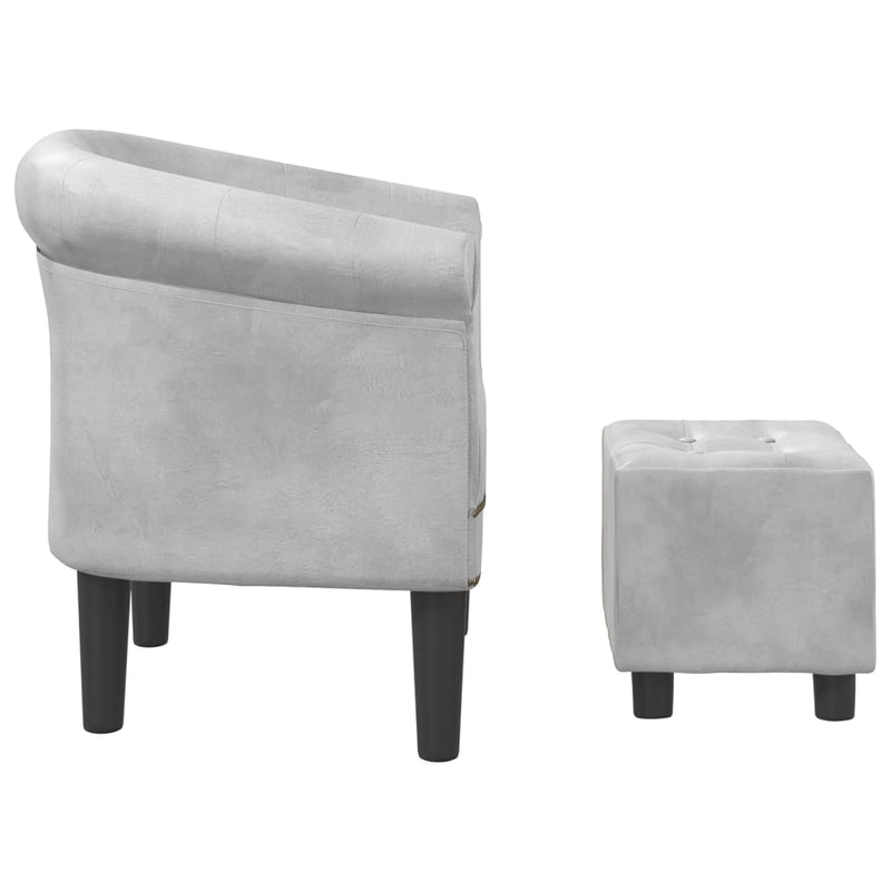 Tub Chair with Footstool Silver Faux Leather