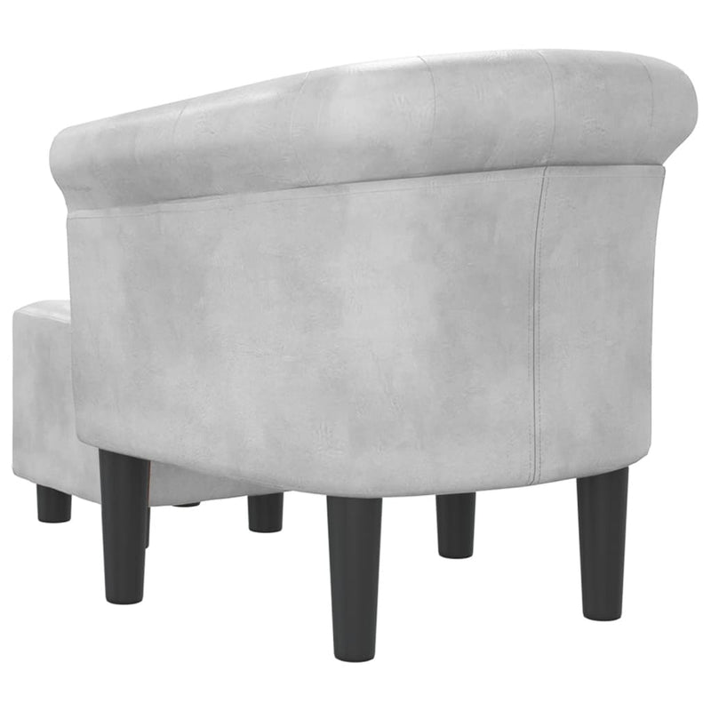 Tub Chair with Footstool Silver Faux Leather